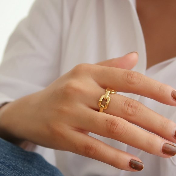 NEW 18K Gold Plated Link Chain Ring x - Picture 10 of 11